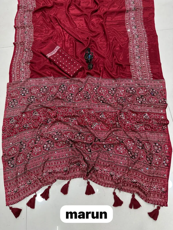 Maroon_Arjakh_Satin_Silk_Saree