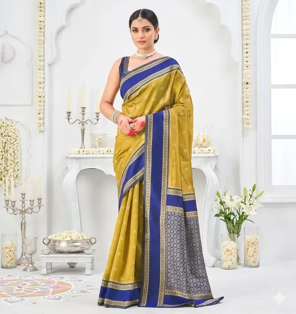 Mustard_yellow_Lichi_Silk_Saree_For_Women