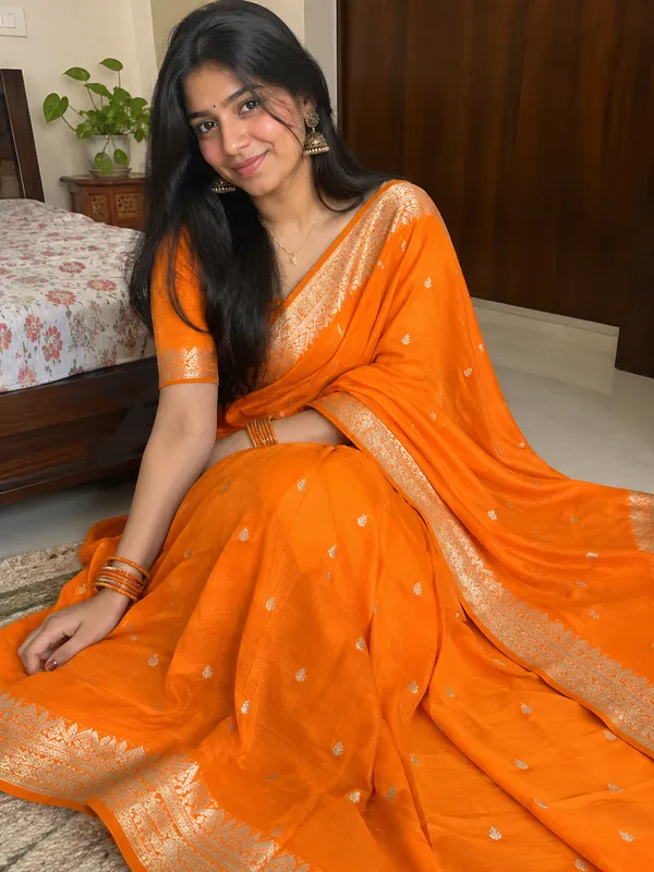 Premium_Orange_Crepe_Silk_Saree