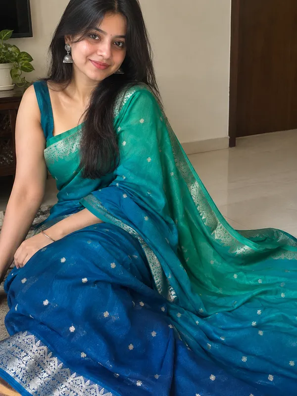 Teal_Green_&_Royal_Blue_Crepe_Silk_Saree