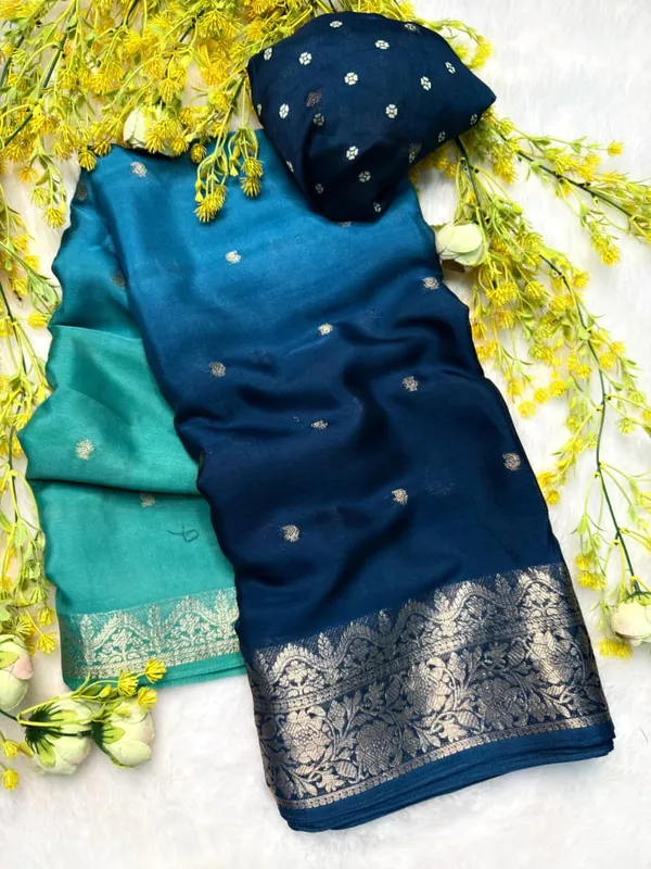 Teal_Green_&_Royal_Blue_Crepe_Silk_Saree
