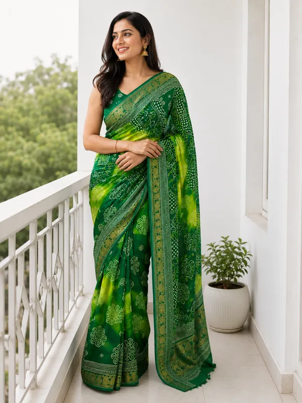 Dark_Green_Bandhani_Print_Saree