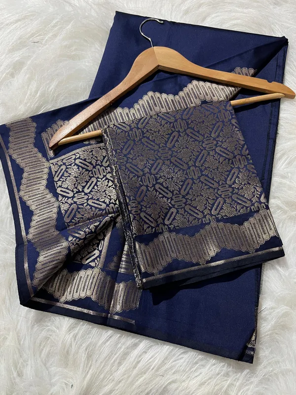 Navy_Blue_Banarasi_Semikatan_Silk_Saree_with_Blouse_Piece