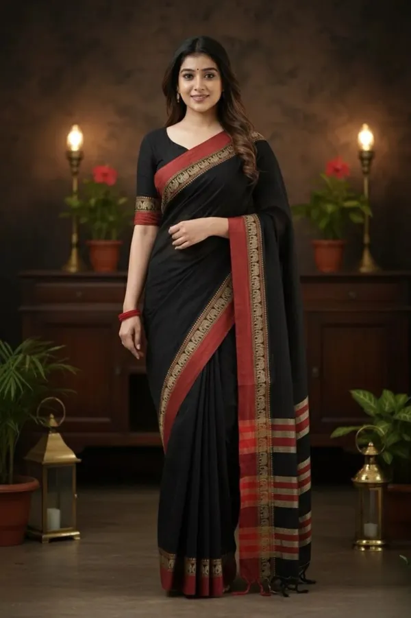 Vaishagri_Black_Elephant_Border_Narayan_Peth_Saree_For_Women