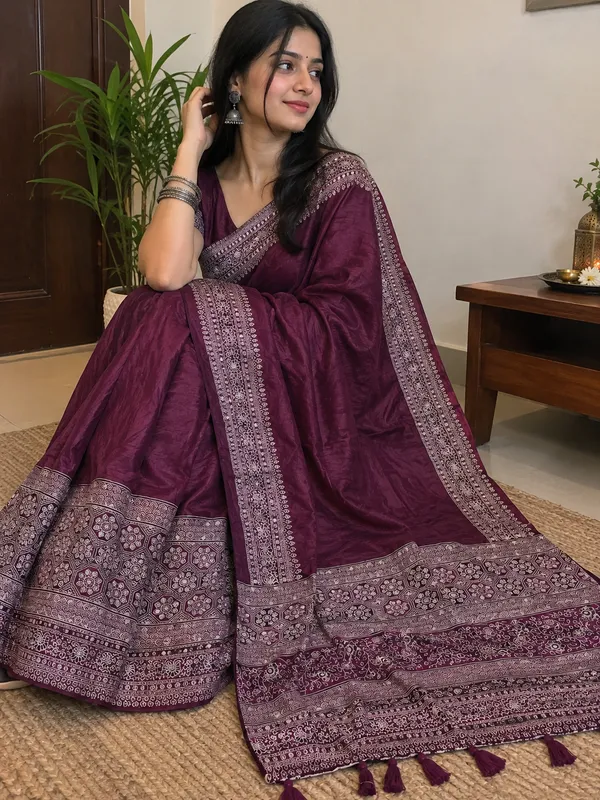 Wine_Purple_Pure_Arjakh_Satin_Silk_Saree_with_Designer_Printed_Border