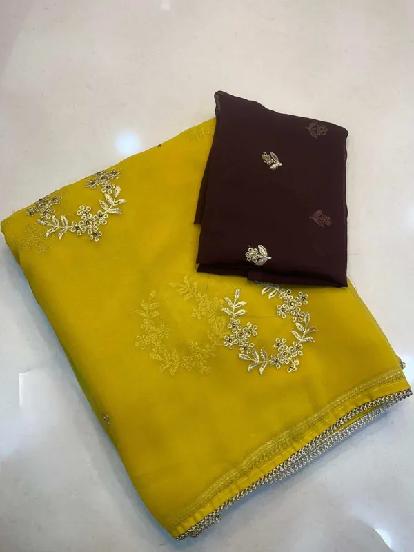 Yellow_Georgette_Stone_Work_Saree_For_Women