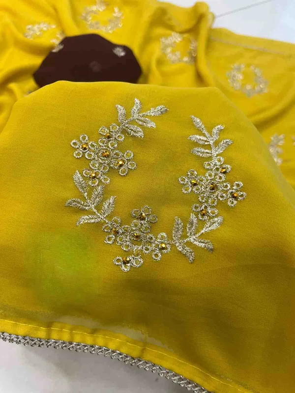 Yellow_Georgette_Stone_Work_Saree_For_Women