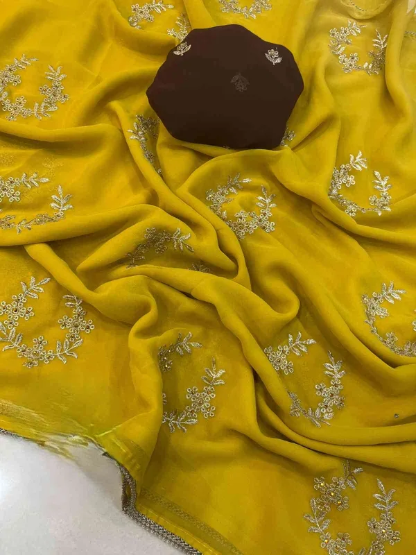 Yellow_Georgette_Stone_Work_Saree_For_Women