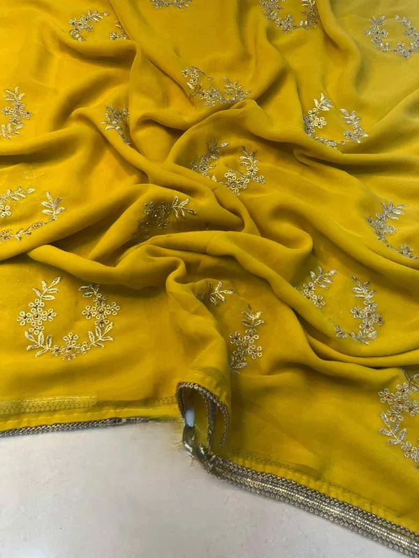 Yellow_Georgette_Stone_Work_Saree_For_Women