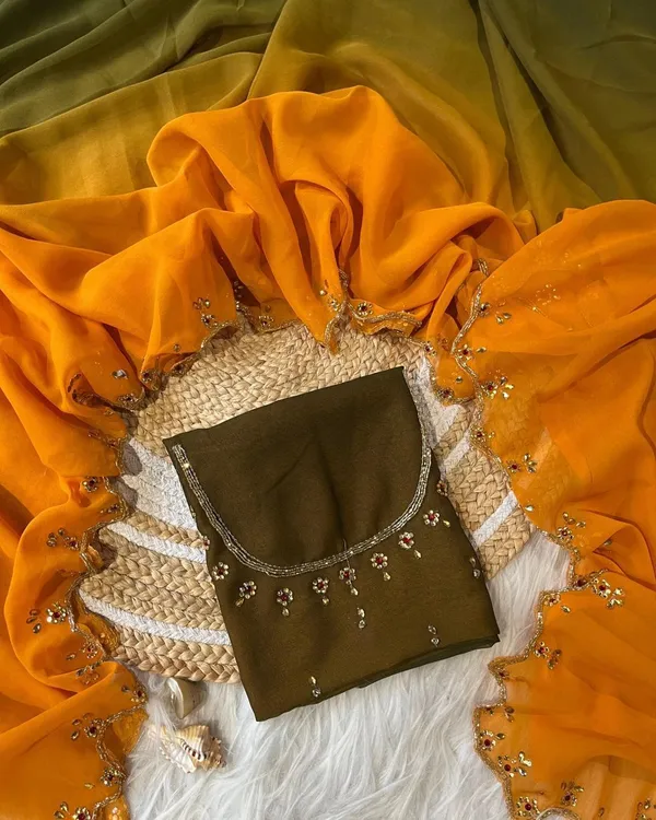 Yellow_and_Green_Georgette_handwork_Saree_For_Women