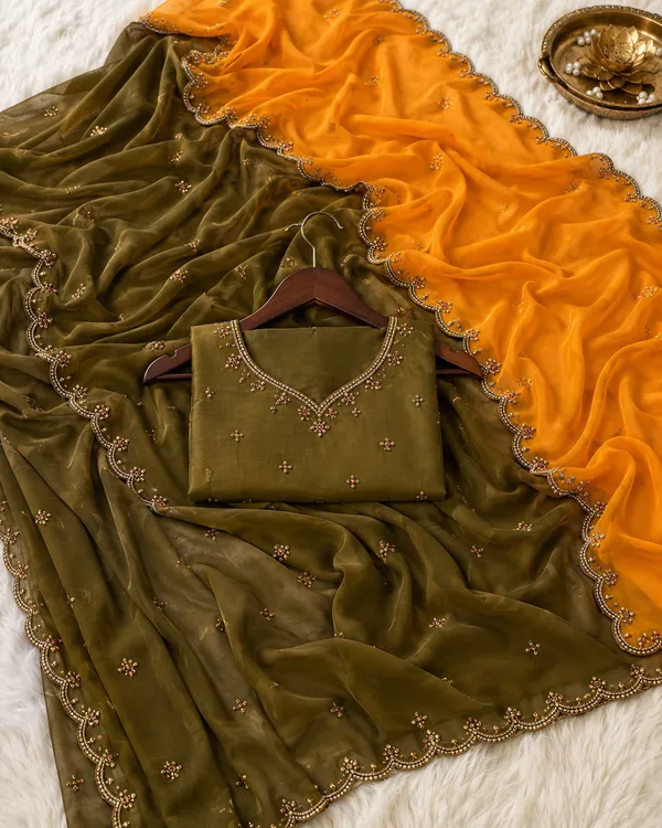 Yellow_and_Green_Georgette_handwork_Saree_For_Women