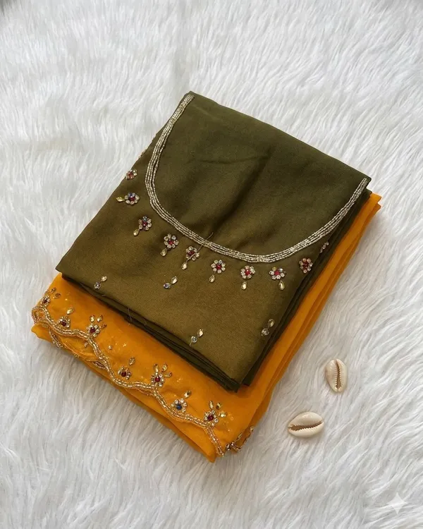 Yellow_and_Green_Georgette_handwork_Saree_For_Women