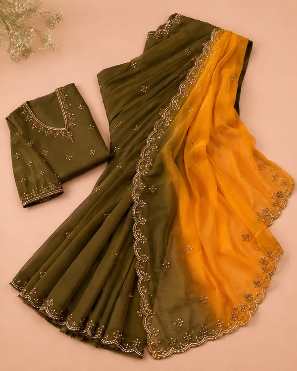 Yellow_and_Green_Georgette_handwork_Saree_For_Women