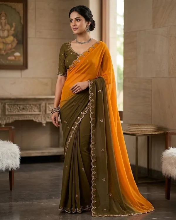 Yellow_and_Green_Georgette_handwork_Saree_For_Women