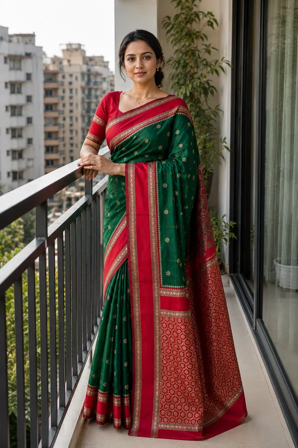 Green_and_Sindoor_Red_Lichi_Silk_Saree_For_Women