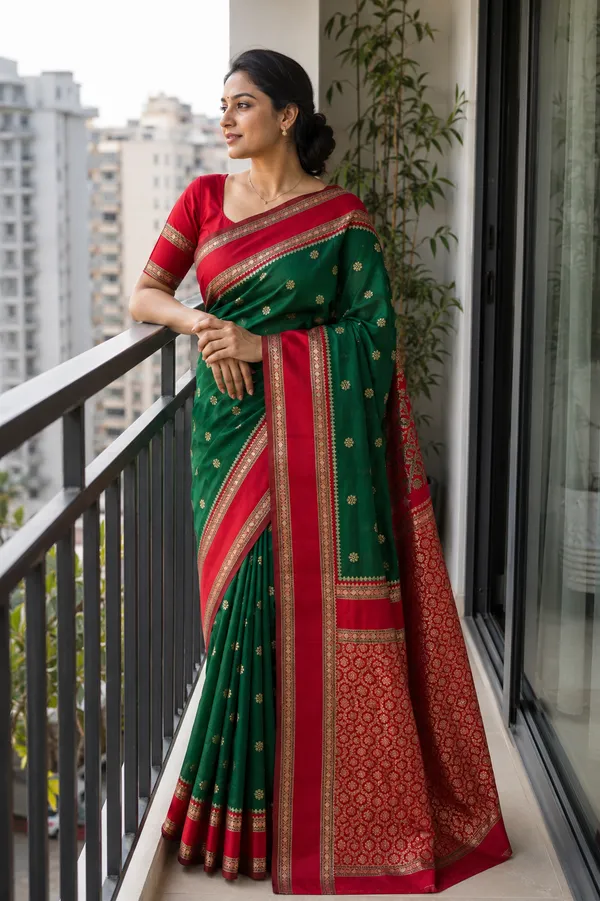 Green_and_Sindoor_Red_Lichi_Silk_Saree_For_Women