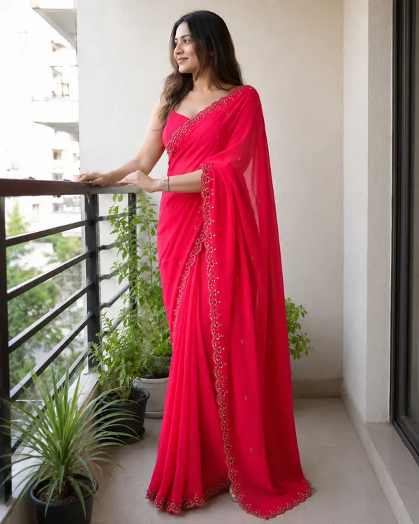 Crimson_Red_Georgette_handwork_Saree_For_Women