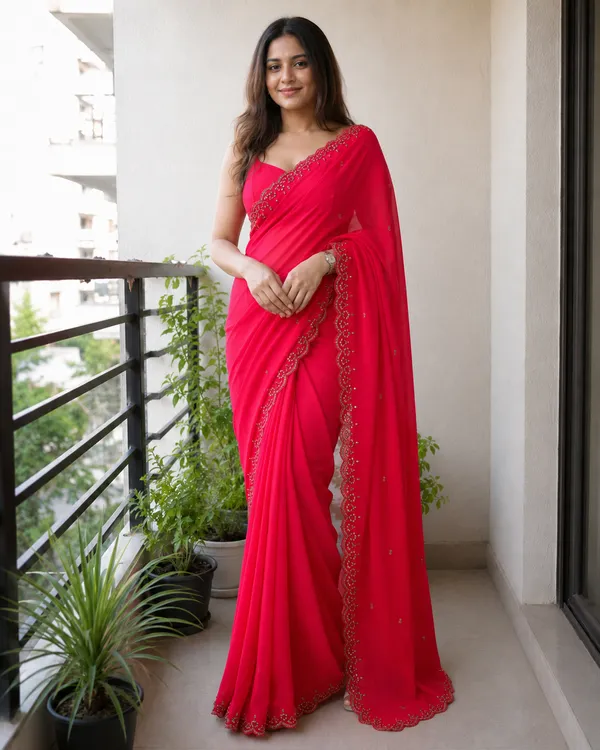 Crimson_Red_Georgette_handwork_Saree_For_Women