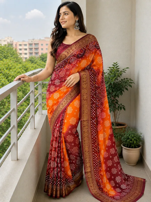 Marron_Bandhani_Print_Saree
