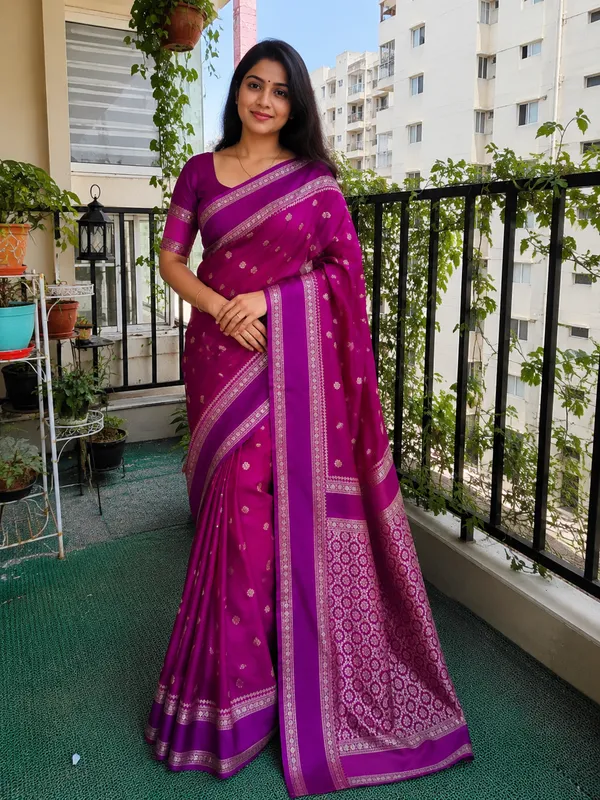 Magenta_Lichi_Silk_Saree_For_Women