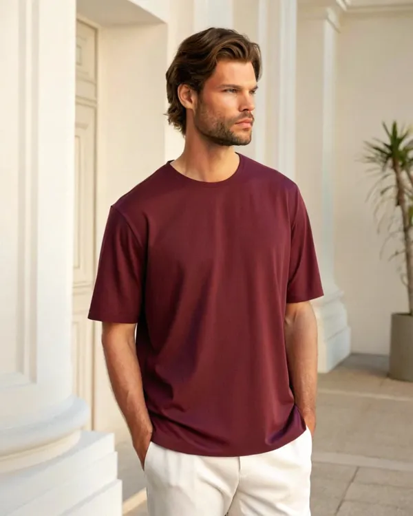 Men's_Maroon_Oversized_T-Shirt_-_Premium_Cotton_Crew_Neck_Half_Sleeve_Top