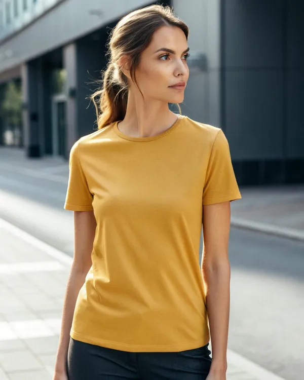 Premium_Cotton_Round_Neck_Women's_T-Shirt_-_Mustard_Yellow