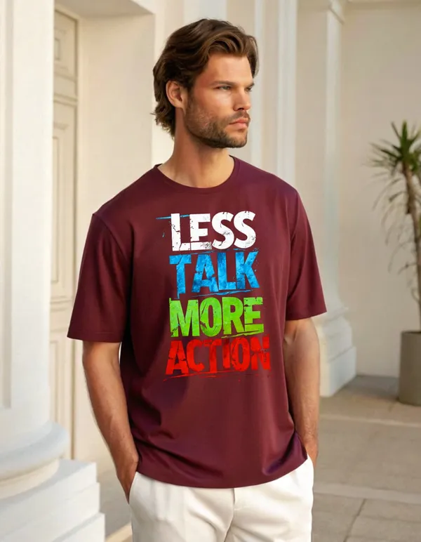 Less_Talk_More_Action_Motivational_Graphic_Oversized_T-Shirt_-_Maroon
