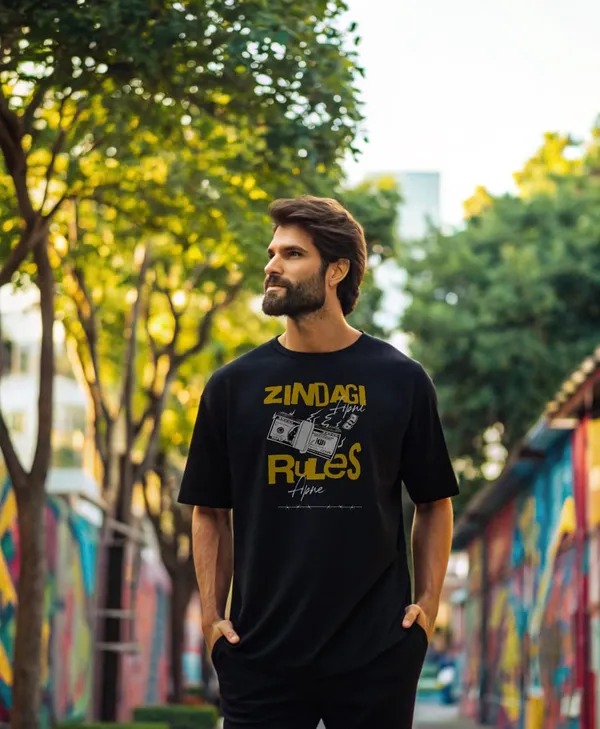 Zindagi_Apni_Rules_Apne_Printed_Black_Oversized_T-Shirt_by_The_Matchless