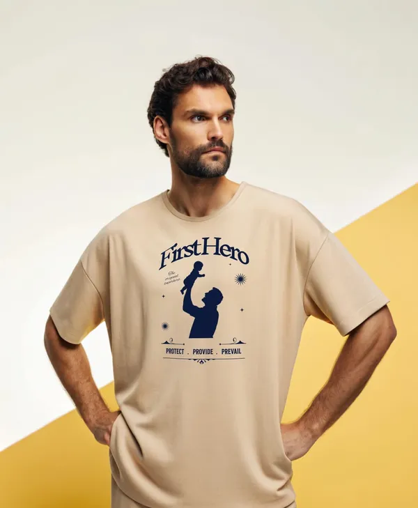 FirstHero_Father_&_Baby_Graphic_Print_Oversized_T-Shirt_for_Men_-_Beige