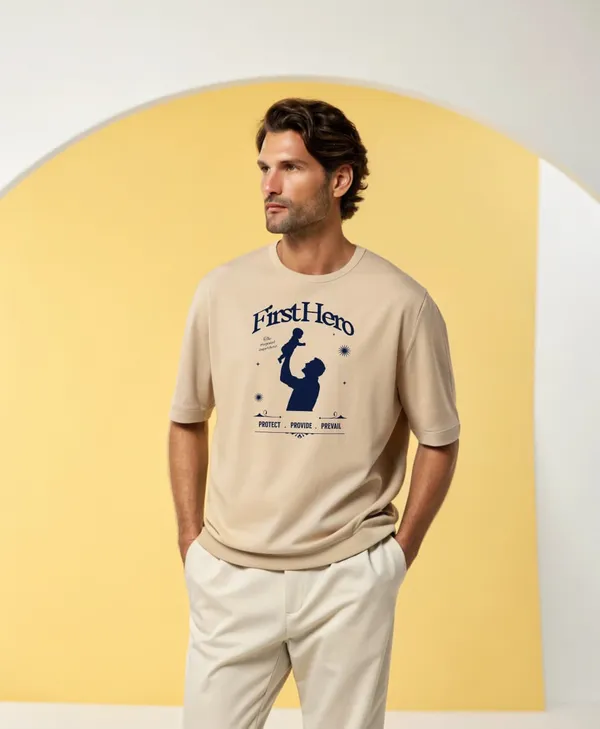 FirstHero_Father_&_Baby_Graphic_Print_Oversized_T-Shirt_for_Men_-_Beige