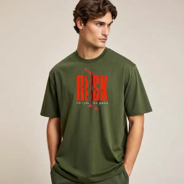 RISK_Printed_Olive_Green_Oversized_T-Shirt_for_Men