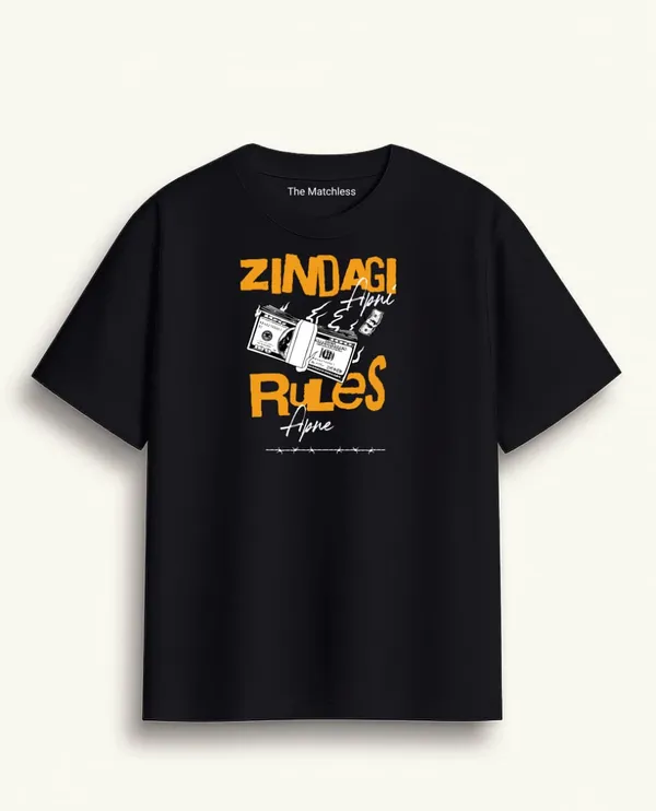 Zindagi_Apni_Rules_Apne_Printed_Black_Oversized_T-Shirt_by_The_Matchless