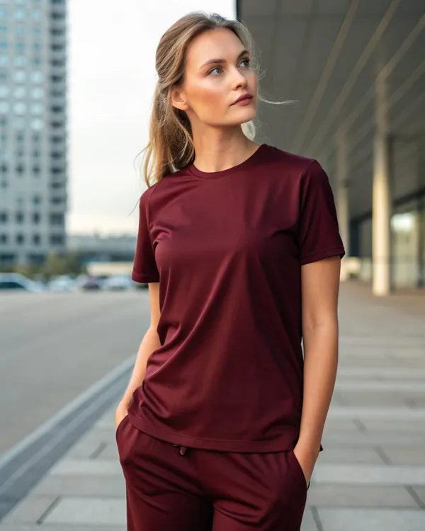 Maroon_Cotton_Blend_Athleisure_T-Shirt_for_Women