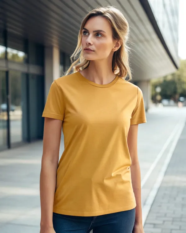 Premium_Cotton_Round_Neck_Women's_T-Shirt_-_Mustard_Yellow