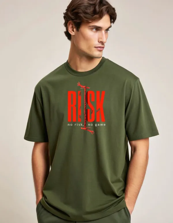 RISK_Printed_Olive_Green_Oversized_T-Shirt_for_Men