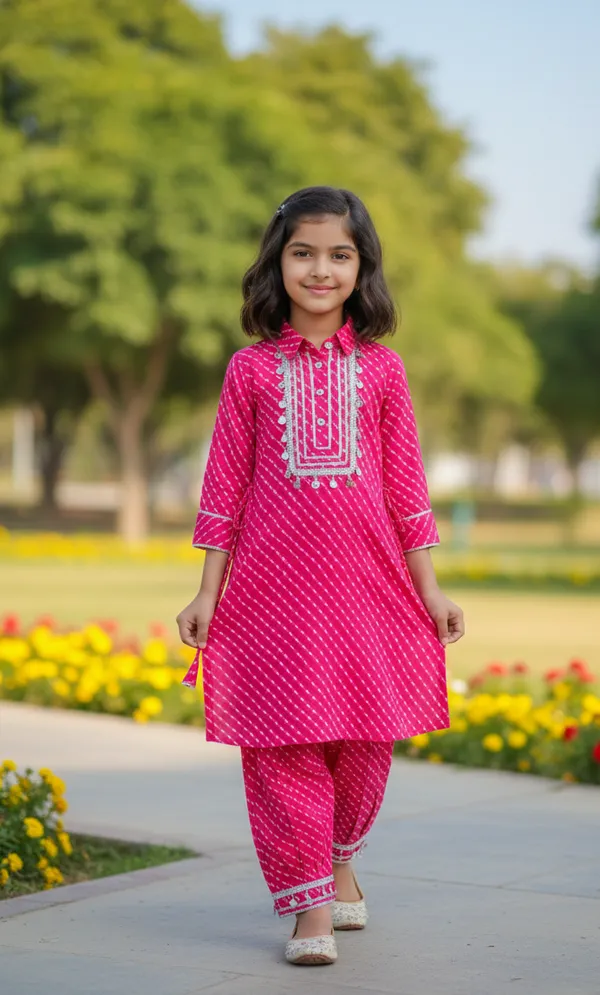 Pink_Cotton_Kurta_Set_For_Girls