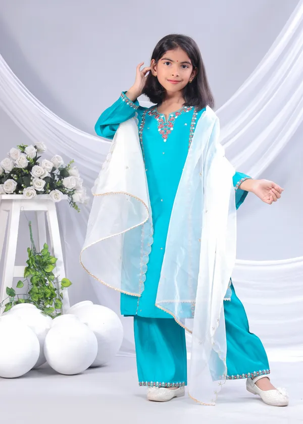 Sea_Green_Silk_Kurta_Set_For_Girls
