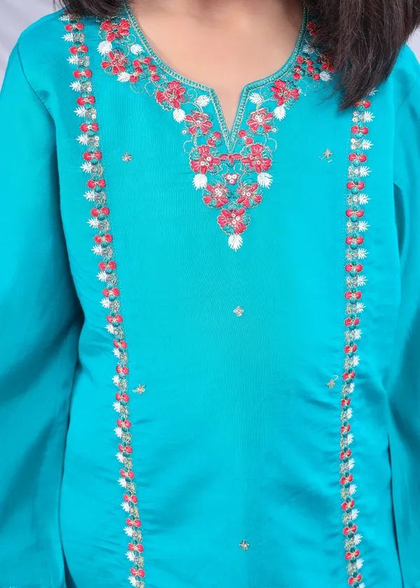 Sea_Green_Silk_Kurta_Set_For_Girls