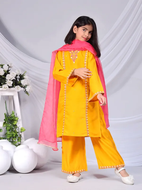 Mustard_Silk_Kurta_Set_For_Girls