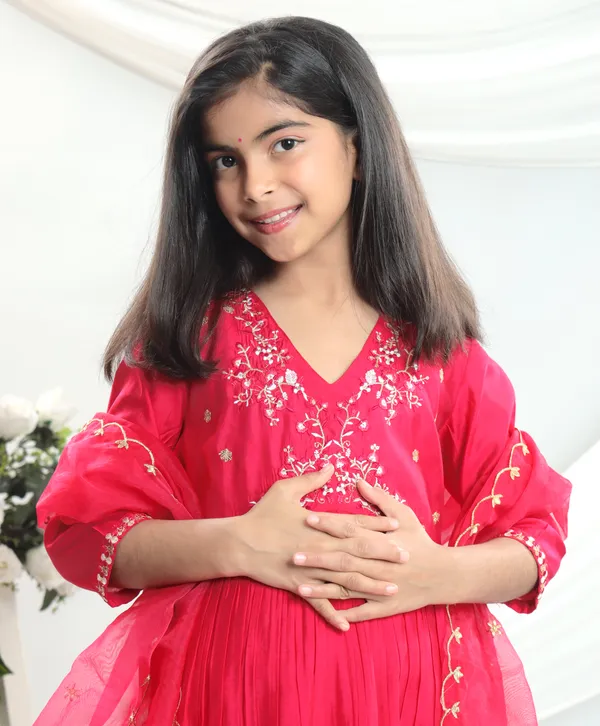 Hot_pink_Silk_Kurta_Set_For_Girls