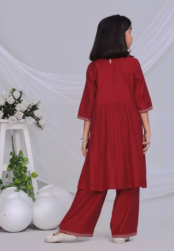 Maroon_Silk_Kurta_Set_For_Girls