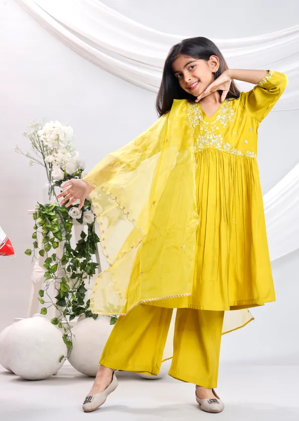 Mustard_Silk_Kurta_Set_For_Girls
