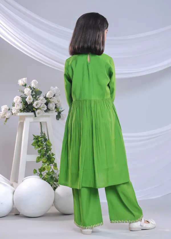 Parrot_Green_Silk_Kurta_Set_For_Girls