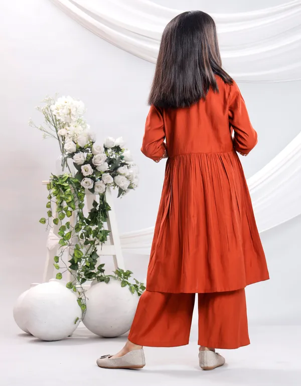 Rust_Silk_Kurta_Set_For_Girls