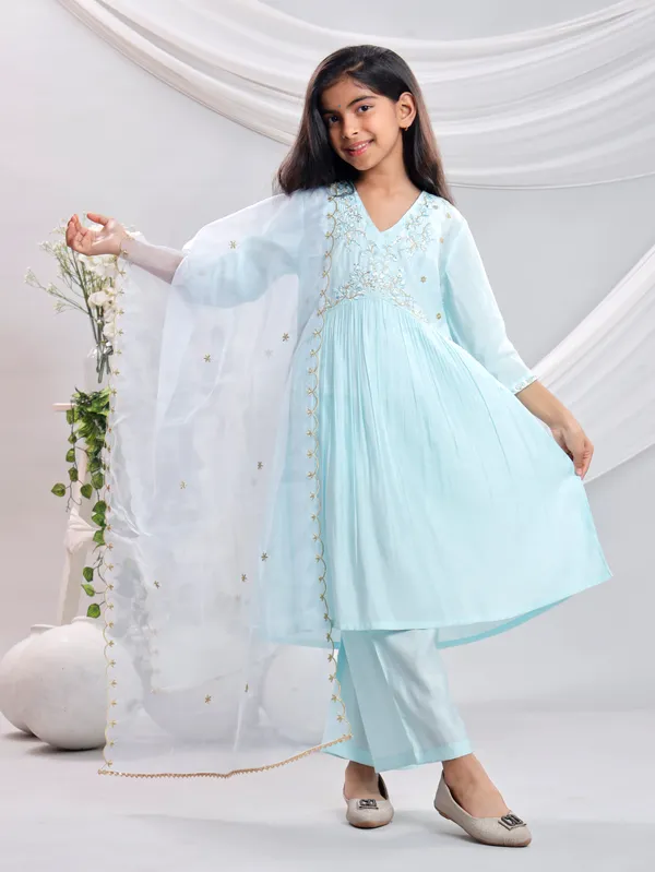 Sky_Blue_Silk_Kurta_Set_For_Girls