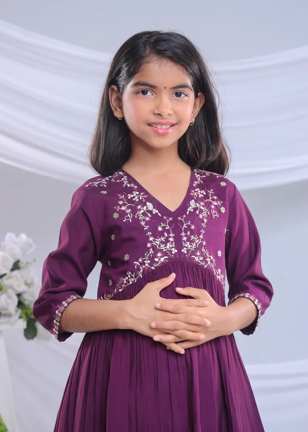 Wine_Silk_Kurta_Set_For_Girls