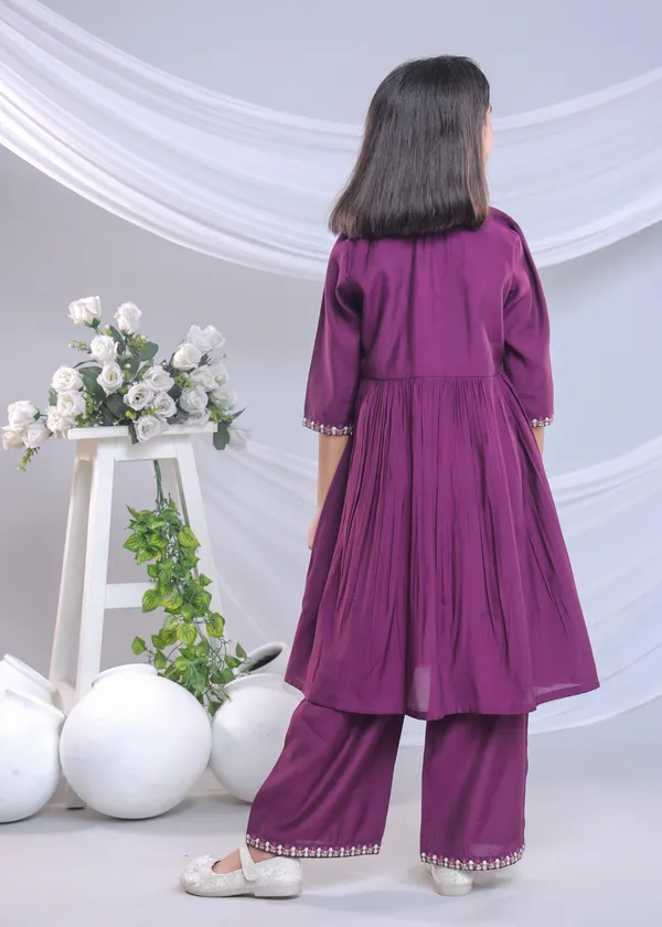 Wine_Silk_Kurta_Set_For_Girls