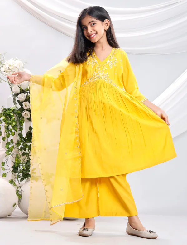 Yellow_Silk_Kurta_Set_For_Girls