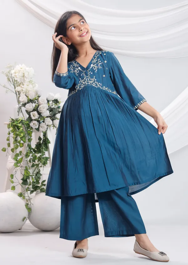 Dark_Blue_Silk_Kurta_Set_For_Girls