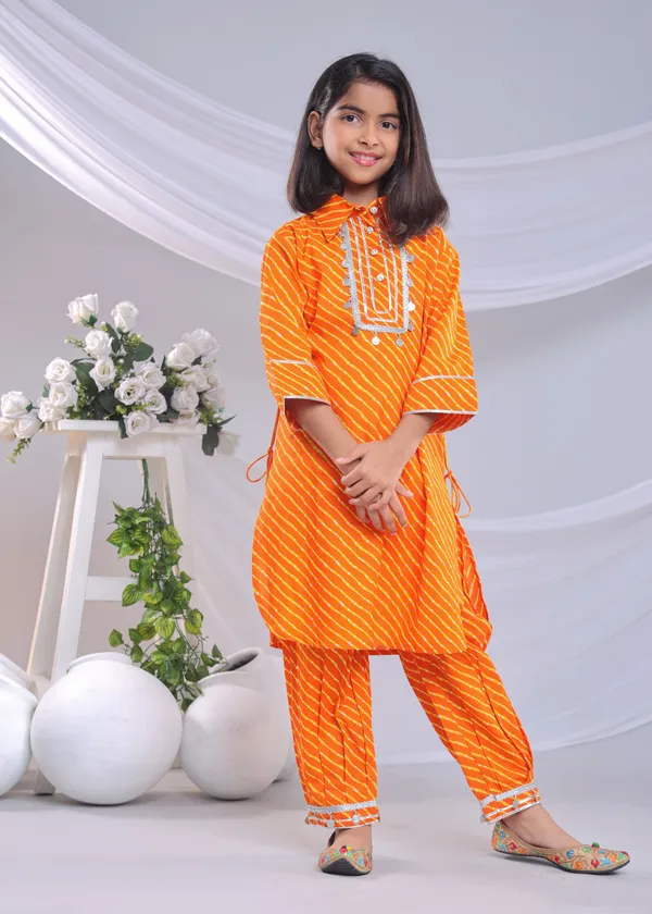 Orange_Cotton_Kurta_Set_For_Girls